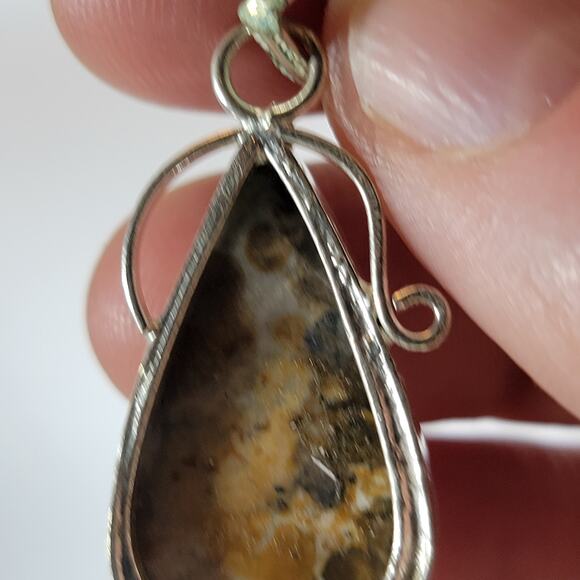 Dendritic Jasper Pendant Necklace – Teardrop Stone + 20" Silver Snake Chain - Picture 8 of 10